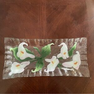 Folio Art Glass 14” Decorative Serving Tray With Cala Lily Flowers